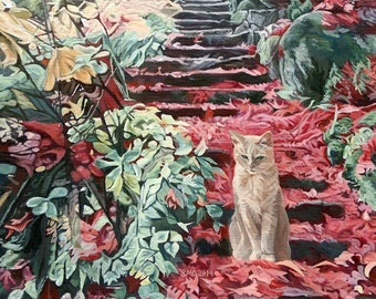 HAND SIGNED Art Card / Garden cat card/ art card/ "Pause for Reflection"