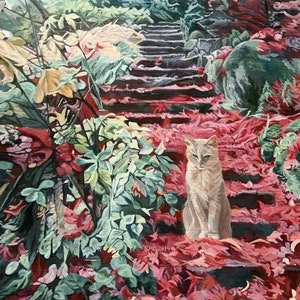HAND SIGNED Art Card / Garden cat card/ art card/ &quot;Pause for Reflection&quot;