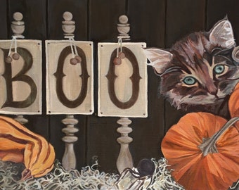 Halloween cat card | spooky still life | halloween kitten | "BOO!""