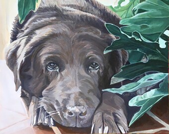 HAND SIGNED Art Card / Brown Labrador art painting/ Garden dogs/ "Sweet Summer's Bliss"