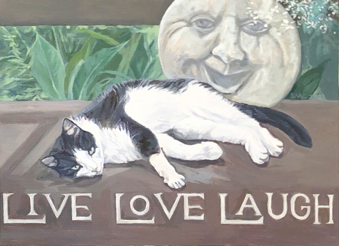 Original Tuxedo Cat Painting | Black and White Cat Art | “LIVE LOVE ...