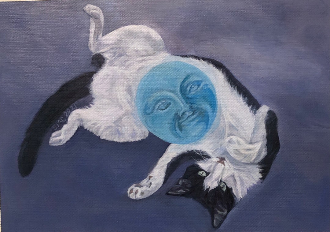 Original Tuxedo Cat Painting | Black and White Cat Art | “to the Moon ...
