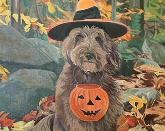 Halloween dog card- Hand Mounted Hand Signed Art Card- "I Put a SPELL on You!""