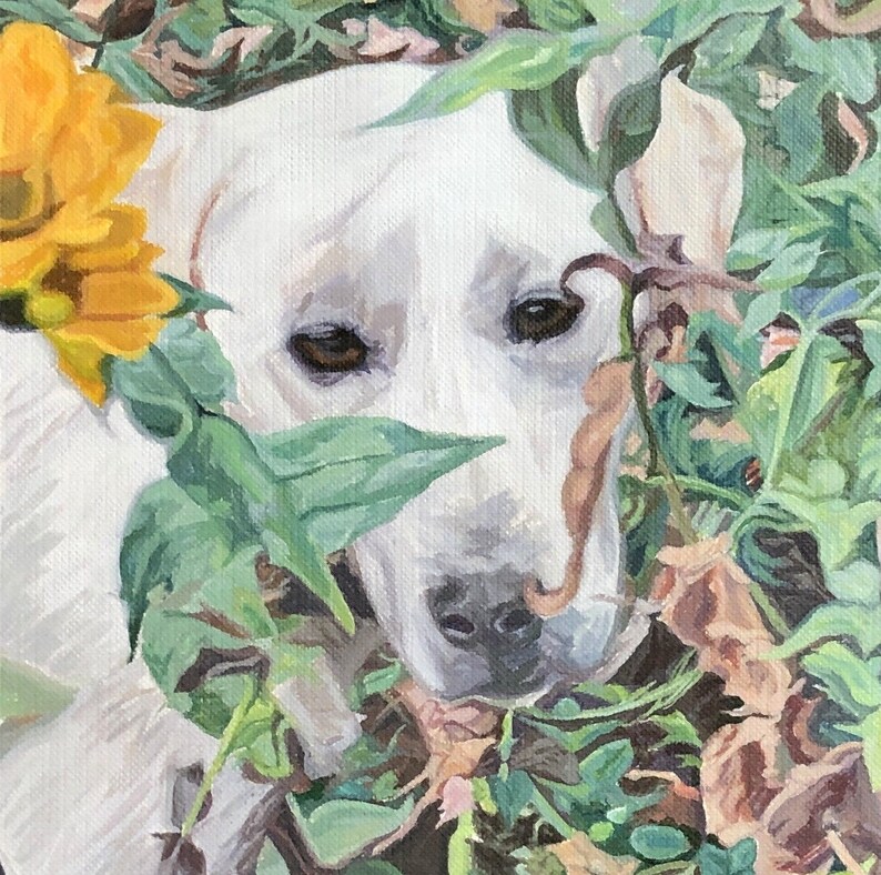 White Labrador art painting Garden dogs The Road Less Taken