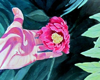 HAND SIGNED Art Card / Pink Peony Painting /  Hand Mounted Hand Signed Art Card- "If Mother's were Flowers, I'd Pick YOU"