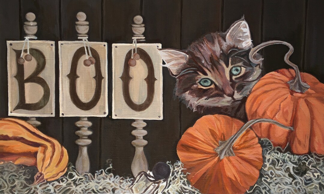 Halloween Cat Card Spooky Still Life Halloween Kitten boo Etsy