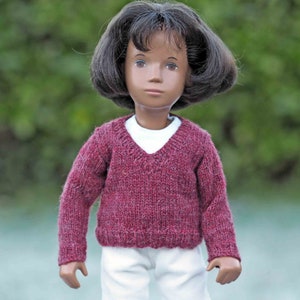 Sasha 16 17 Doll V Neck Sweater with Back Opening Knitting Pattern image 1