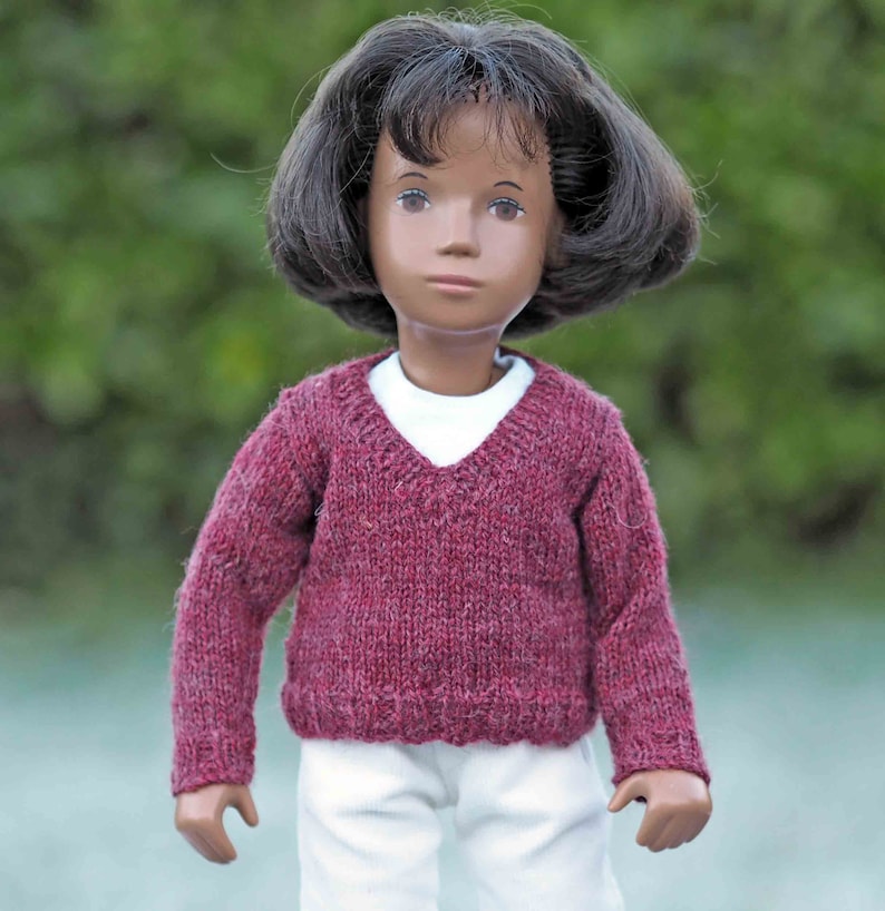 Sasha 16 17 Doll V Neck Sweater with Back Opening Knitting Pattern image 1