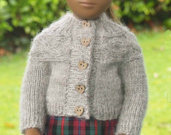 Sasha 16" 17" Doll Feature Yoke Cardigan  Knitting Pattern in Two Sizes