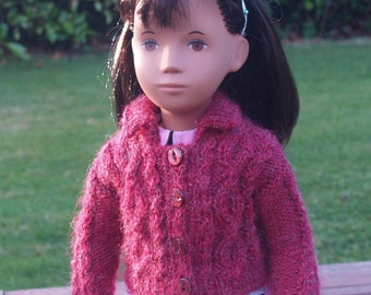 Sasha 16" 17" Doll Aran Cardigan with Collar Knitting Pattern