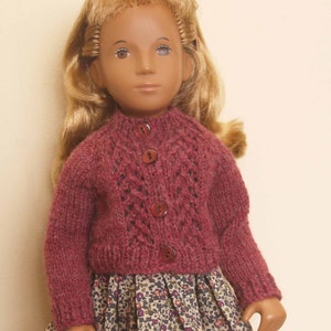 Sasha 16&quot; 17&quot; Doll Lace Panel Raglan Sleeve Cardigan Knitting Pattern