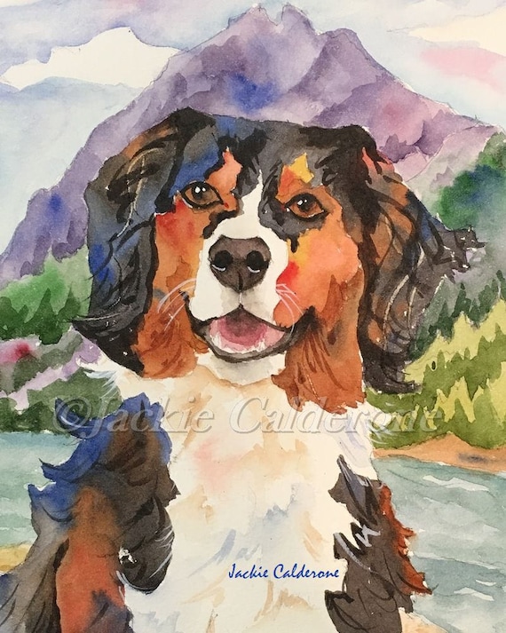 Akwarele Art Print Giclee Druku Berneński Pies Pasterski Portret Dla Zwierząt Akc Aspca Wall Art Decor Keepsake Prezent 8 12 X 11