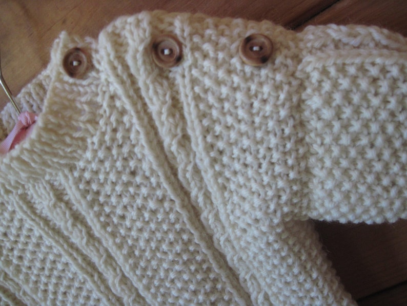 ORDER Hand Knit Baby Aran Sweater Pullover Natural Fisherman Wool Cable and Moss Stitch Baby Size 3 to 9 Months Free US Shipping