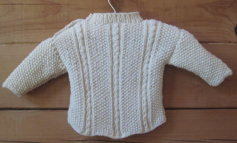 ORDER Hand Knit Baby Aran Sweater Pullover Natural Fisherman Wool Cable and Moss Stitch Baby Size 3 to 9 Months Free US Shipping