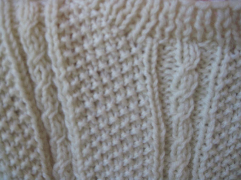 ORDER Hand Knit Baby Aran Sweater Pullover Natural Fisherman Wool Cable and Moss Stitch Baby Size 3 to 9 Months Free US Shipping