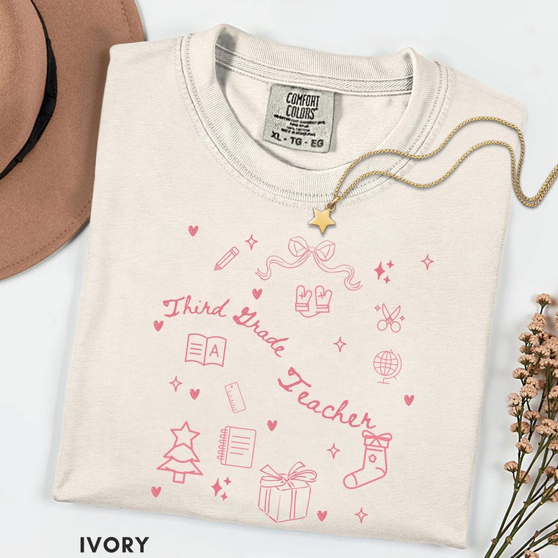 Pepper Tree Line Drawing Third Grade Teacher Christmas Shirt, Comfort Colors® 3rd Grade Teacher ...