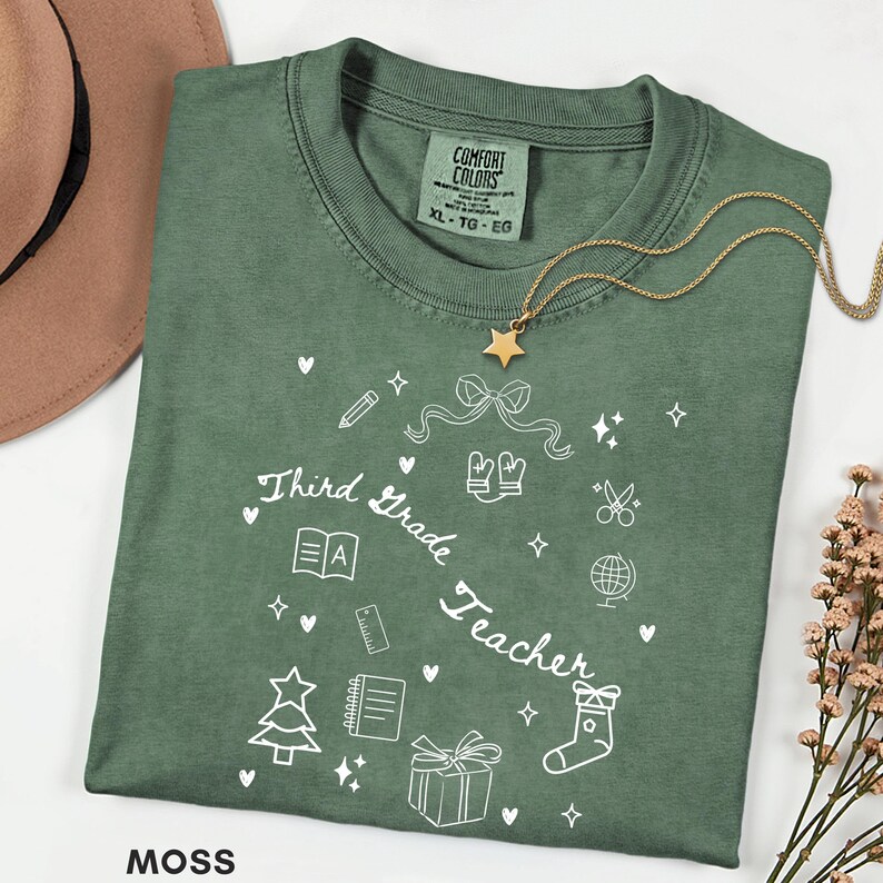 Pepper Tree Line Drawing Third Grade Teacher Christmas Shirt, Comfort Colors® 3rd Grade Teacher ...