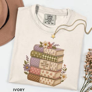 Comfort Colors® Just One More Chapter Shirt, Faux Patchwork Book Lover Tee, Bookish Cottagecore Graphic Reader Gift Shirt, Patchwork Gifts
