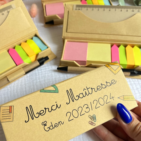 Post-it box to personalize with the Text/First name of your choice - Thank you teacher master nanny atsem Flowers thanks