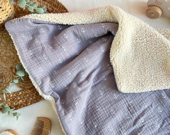 Baby blanket Cotton Gaz / Sherpa EMBROIDERED to personalize with the first name of your choice