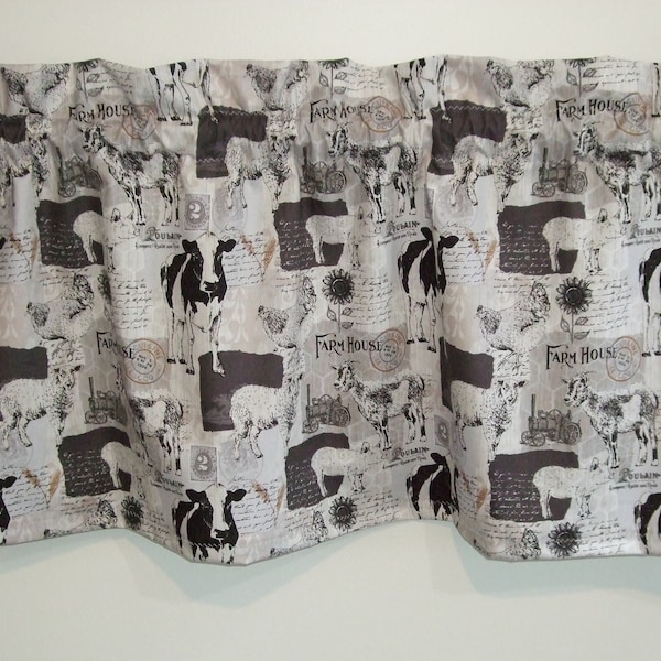 Farm Curtain Valance* Farm animal print  *Cows * Farm fabric* cotton valances * Cow, Pigs, Tractor, Goats, Sheep and more