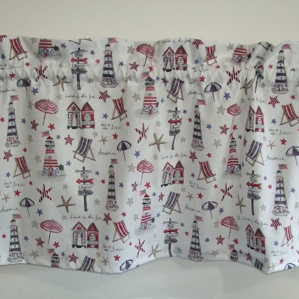 Beach House Valance* Country*Land of the free* Beach theme* Outhouses* Lighthouse Beach chair*U.S.A. * Beach valances