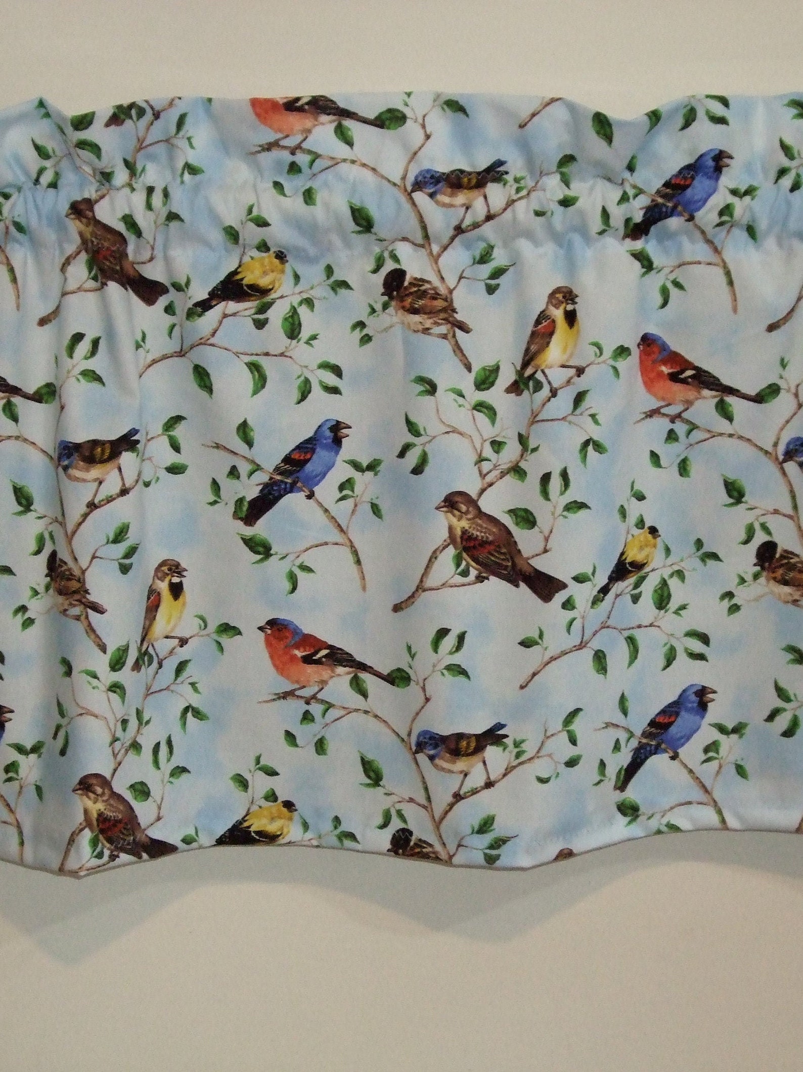 Bird Curtain Valance Scenic Bird Print Backyard Friends Etsy