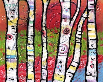 Whimsical Tree Canvas Print, Nursery Wall Art for Girls Room, Colorful Aspens Tree Artwork