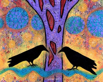 Raven Print. Bird Wall Art. Colorful Gift for Women Friend. Anniversary Art for Wife or Husband