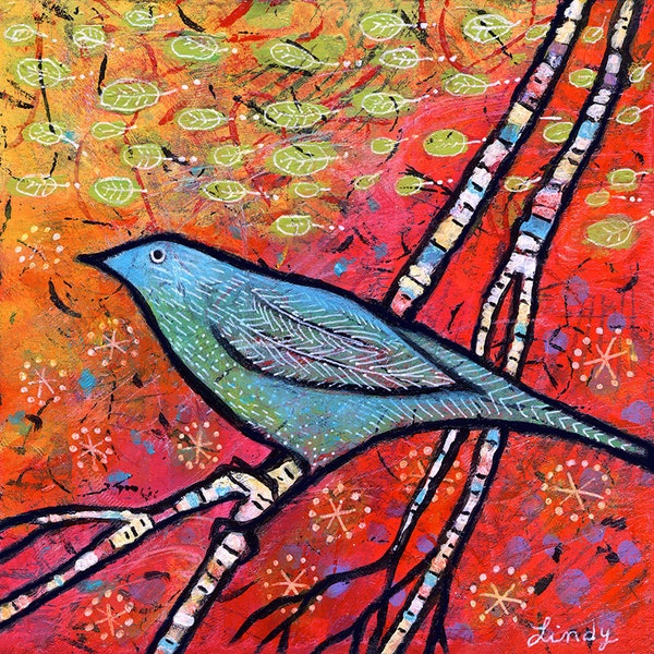 Colorful Blue Bird Animal Art by Lindy Gaskill