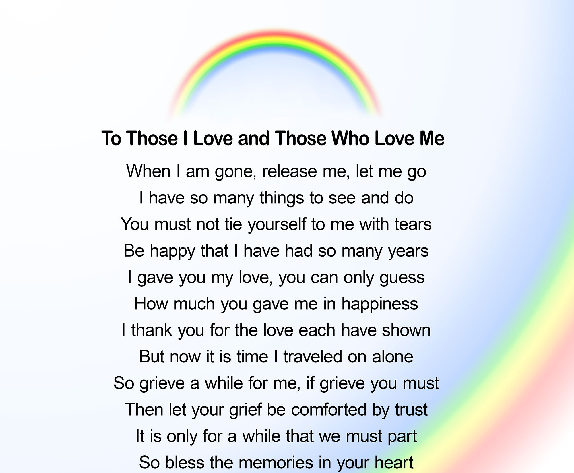 Rainbow Funeral Memorial Poem Digital Download to Those I - Etsy