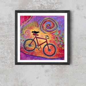 Colorful Bike and Raven Print, Whimsical Bird Art Print, Artwork for Kids Room, Fun Gift for Women image 3