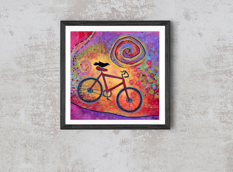 Colorful Bike and Raven Print, Whimsical Bird Art Print, Artwork for Kids Room, Fun Gift for Women image 3