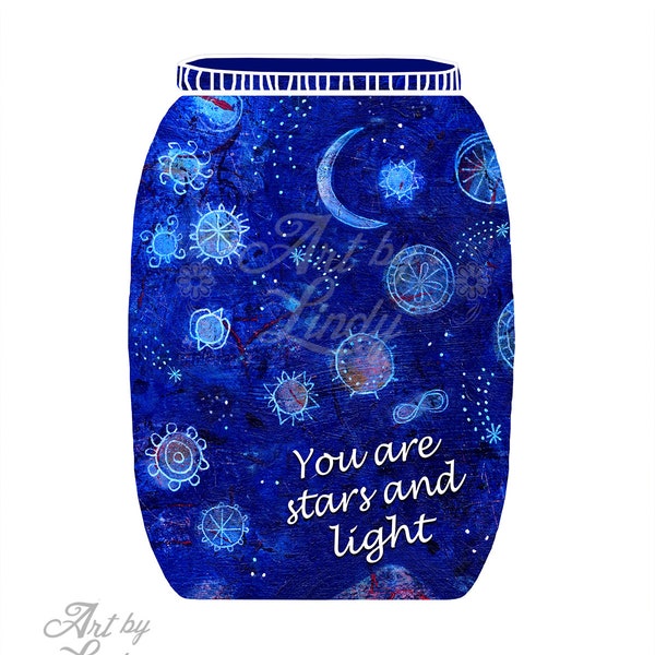 Digital download stars and planets wall art, night sky, whimisical, inspirational, child's room art