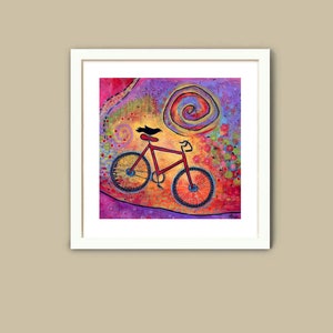 Colorful Bike and Raven Print, Whimsical Bird Art Print, Artwork for Kids Room, Fun Gift for Women image 2