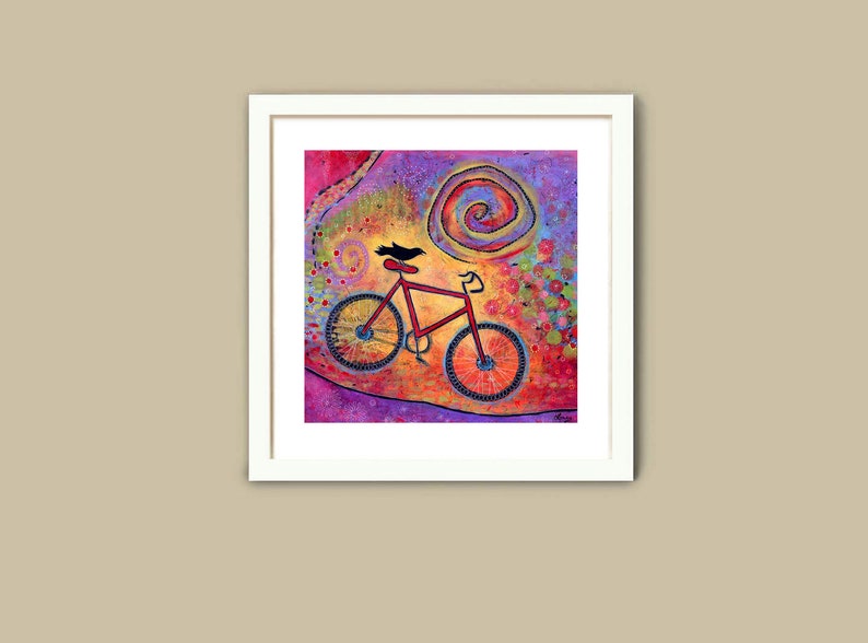 Colorful Bike and Raven Print, Whimsical Bird Art Print, Artwork for Kids Room, Fun Gift for Women image 2