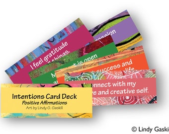 Digital Download 27 Card Positive Affirmations Deck. Colorful Inspirational Intentions Motivational Cards. DIY Spiritual Gift for Her.