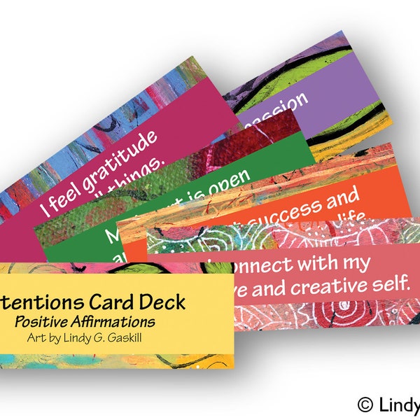 Digital Download 27 Card Positive Affirmations Deck. Colorful Inspirational Intentions Motivational Cards. DIY Spiritual Gift for Her.