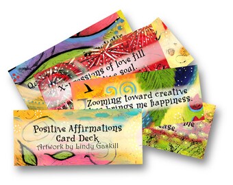 Digital Download Whimsical Positive Affirmations Deck. 27 Cards for Creative Artist. DIY Spiritual Gift for Women plus Three OM Bookmarks