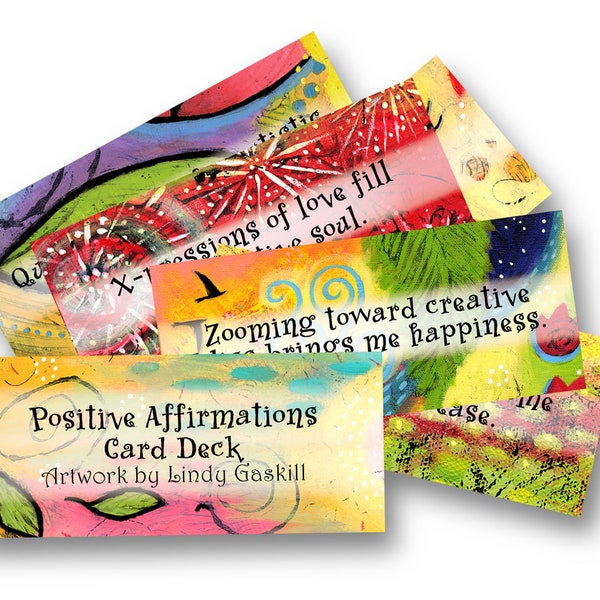 Digital Download Whimsical Positive Affirmations Deck. 27 Cards for Creative Artist. DIY Spiritual Gift for Women plus Three OM Bookmarks