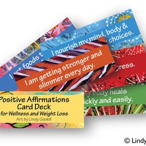 Digital Download Wellness and Weight Loss Affirmations 27 Card Deck. Gift for Women plus Three OM Bookmarks.