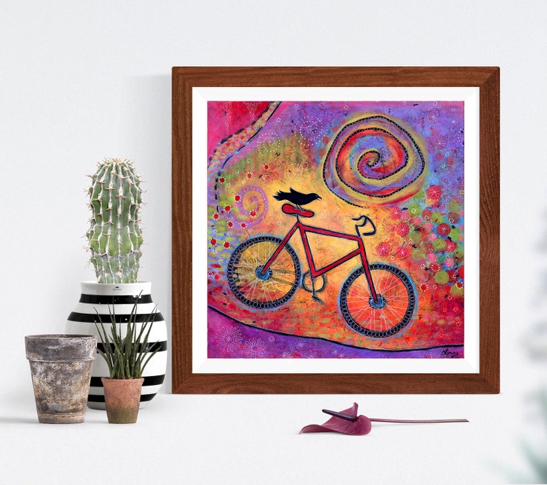 Colorful Bike and Raven Print, Whimsical Bird Art Print, Artwork for Kids Room, Fun Gift for Women image 5