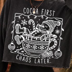 Cocoa First Chaos Later PNG, Funny Christmas Snowman PNG, Hot Cocoa Sublimation, Retro Winter Shirt Design, Holiday Snowman Clipart