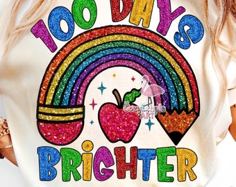 100 dagen school PNG: Glitterend regenboogontwerp (digitale download)