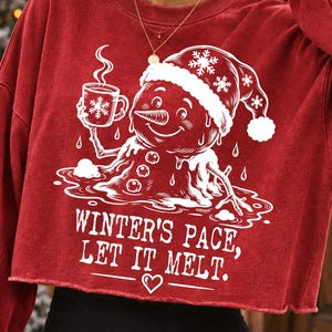 Funny Melting Snowman PNG, Winter's Pace Let It Melt, Cute Christmas Santa Hat Design, White Line Art for Holiday Shirts