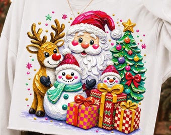Babbo Natale, renne, pupazzo di neve, Natale PNG, design colorato per albero di Natale (download digitale)