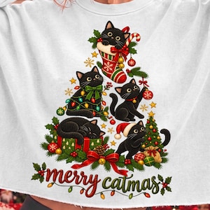 Merry Catmas PNG, Black Cat Christmas PNG, Funny Christmas Cat Design, Cat Lover Sublimation, Holiday Cat Shirt Clipart, Xmas Cats PNG