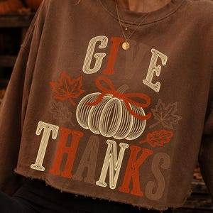 Give Thanks PNG, Thanksgiving Pumpkin PNG, Fall Pumpkin Bow Design, Autumn Sublimation, Thanksgiving Shirt Clipart, Harvest PNG