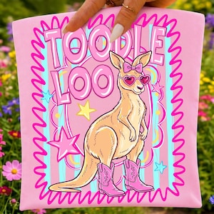 Toodle Loo Kangaroo PNG, Western Cowgirl Boots Animal Sublimation, Rosa Rosett Preppy Skjorta Design, Retro Estetisk Digital Nedladdning DTF