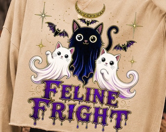 Feline Fright Halloween Cat PNG, Ghost Cats, Bats, Moon, Gothic Typography (Digital Download)